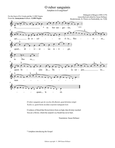 Antiphon: O rubor sanguinis, from the Anonymous 4 album "11,000 Virgins" - Score Only (arr. Susan Hellauer)