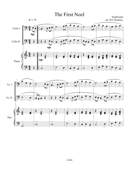 The First Noel (cello duet) with piano accompaniment (arr. B C Dockery)