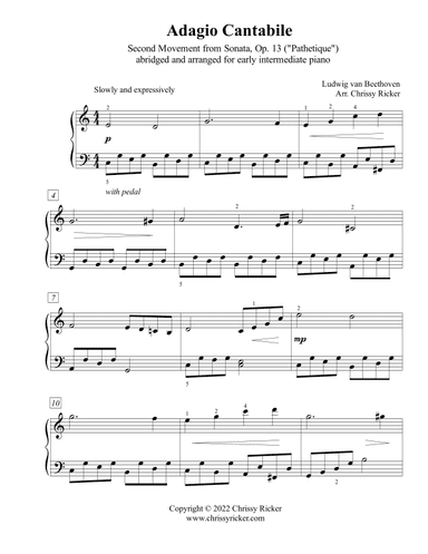 Adagio Cantabile (from the Pathetique Sonata) - early intermediate piano (arr. Chrissy Ricker)