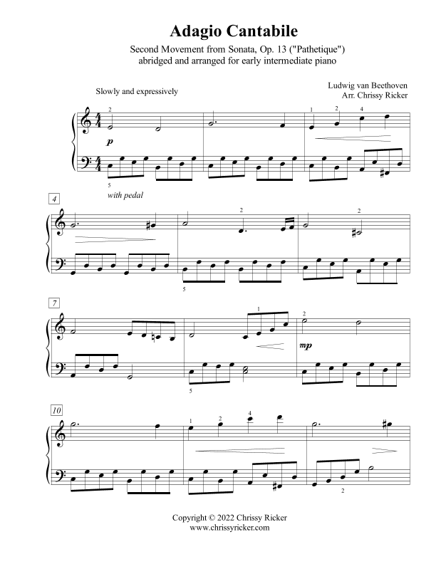Adagio Cantabile (from the Pathetique Sonata) - early intermediate piano (arr. Chrissy Ricker)