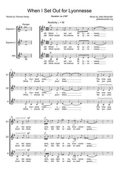 When I Set Out for Lyonnesse - SSA a cappella