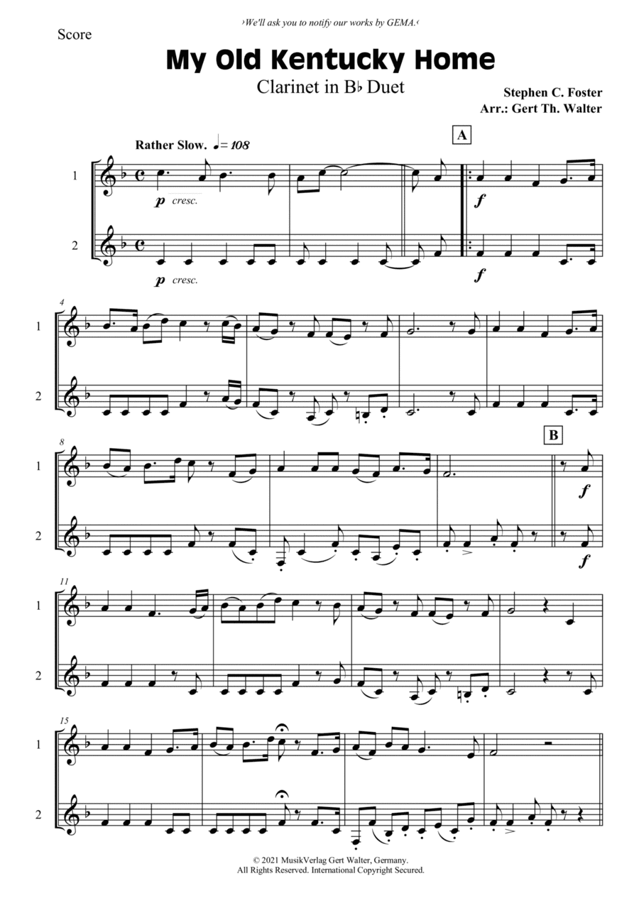 My Old Kentucky Home (arr. Gert Th. Walter)