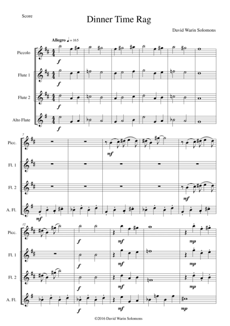 Dinner Time Rag for high flute quartet (piccolo, 2 flutes, alto flute)
