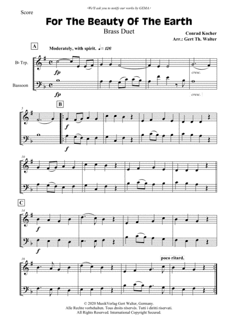 For The Beauty Of The Earth (arr. Gert Th. Walter)