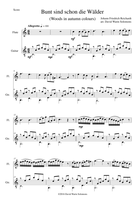 Bunt sind schon die Wälder (Woods in autumn colours) for flute and guitar (arr. David Warin Solomons)