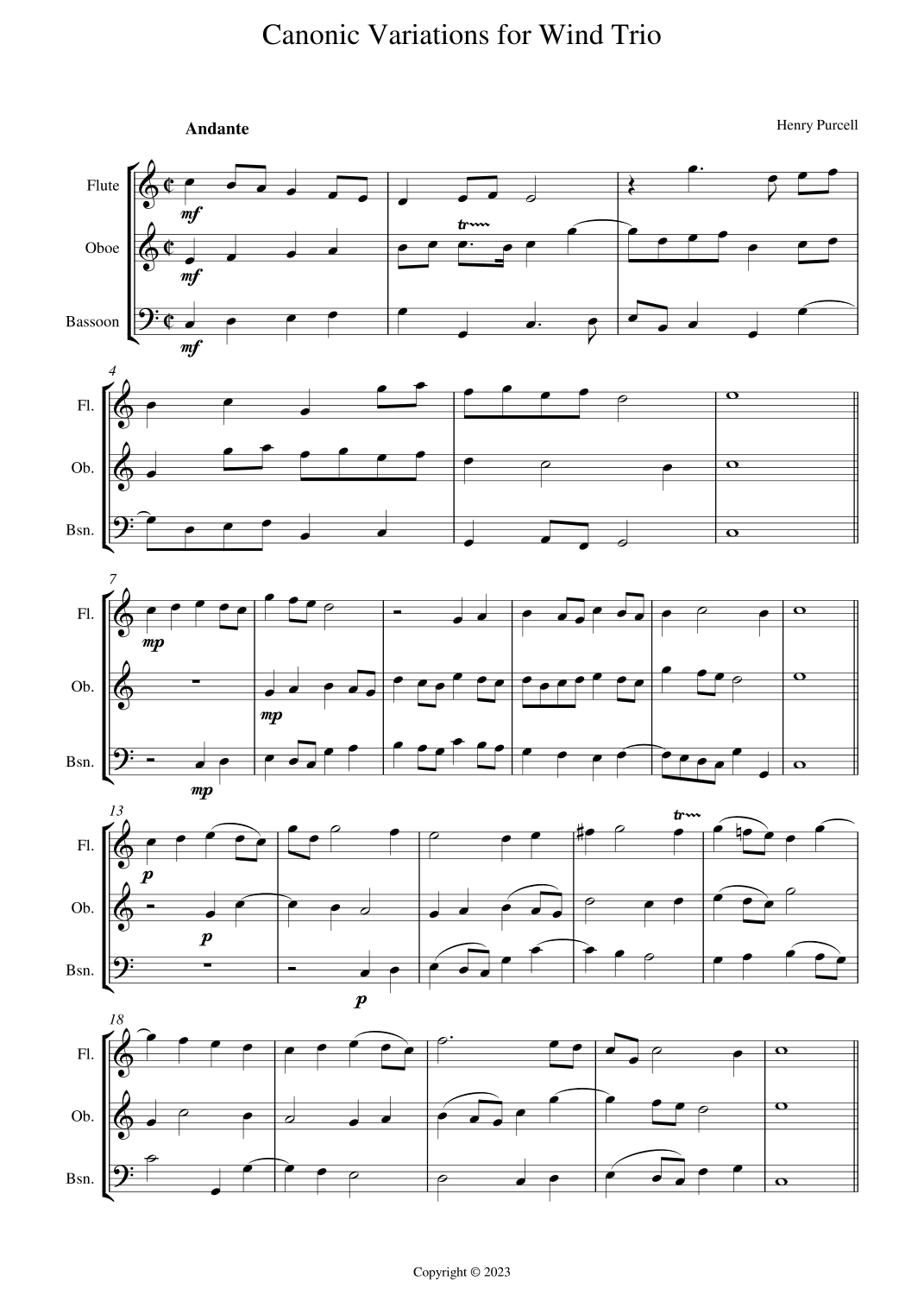 Canonic Variations for Wind Trio (arr. Alex Tinlin)