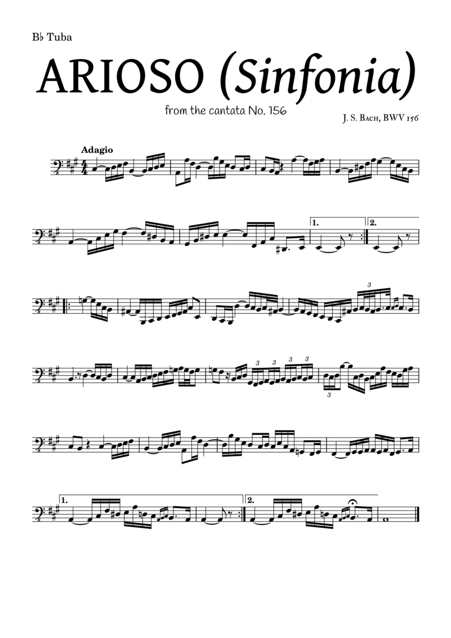 ARIOSO, by J. S. Bach (sinfonia) - for B? Tuba and accompaniment (arr. Leyandder Trustworthy)