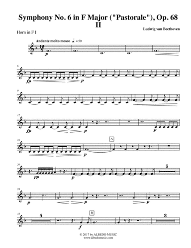 Beethoven Symphony No. 6, Pastorale, Movement II - Horn in F 1 (Transposed Part), Op. 68 (arr. Doug Clyde)