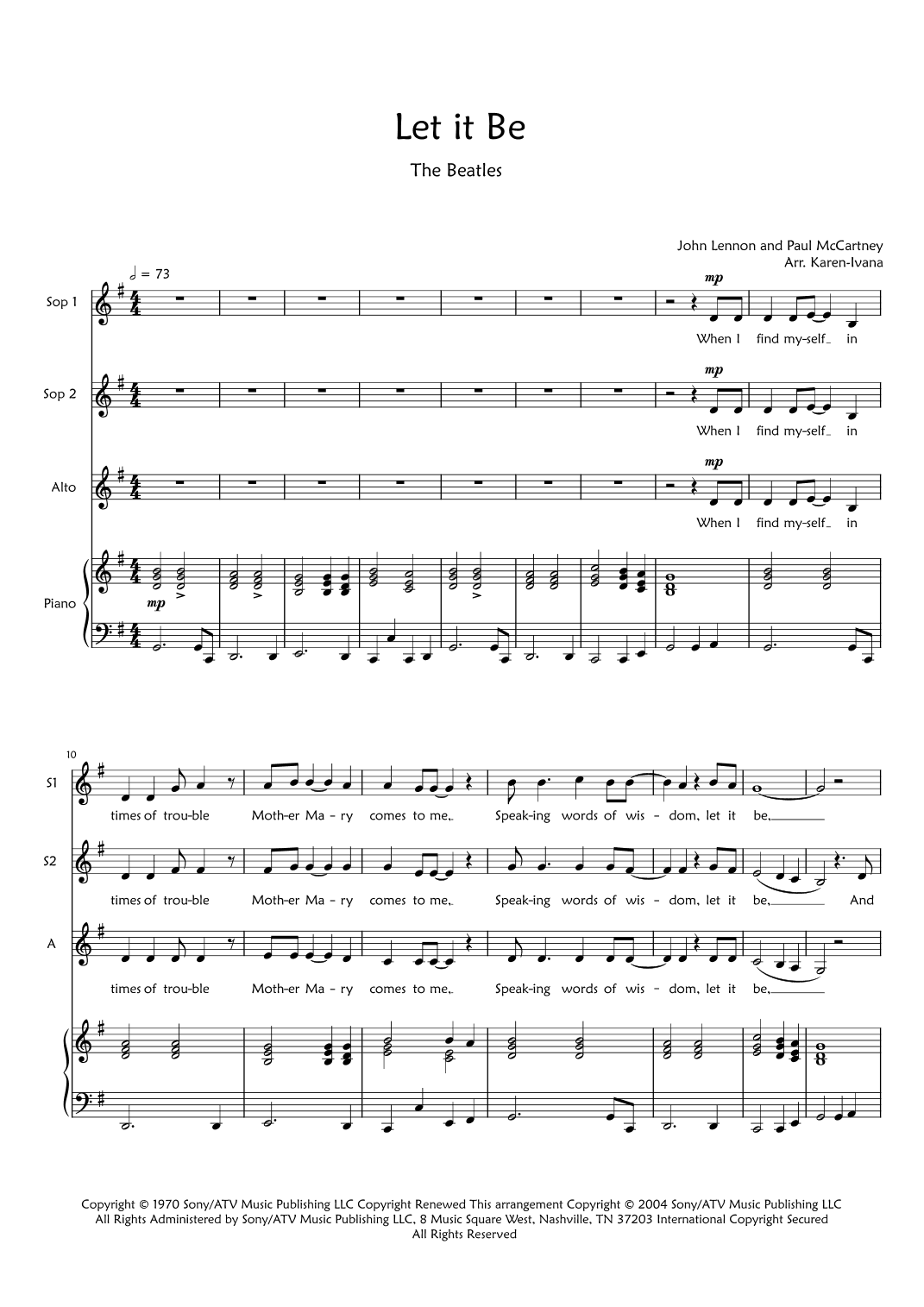 Let It Be (arr. Karen Ivana)
