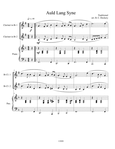 Auld Lang Syne (clarinet duet) with optional piano accompaniment (arr. B. C. Dockery)