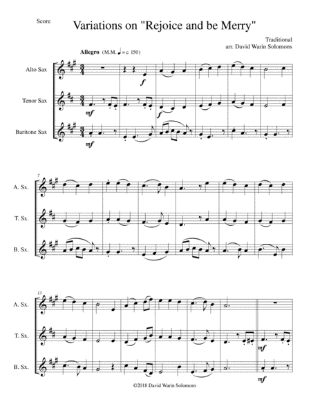 Variations on Rejoice and Be Merry (The Gallery Carol) for saxophone trio (arr. David Warin Solomons)
