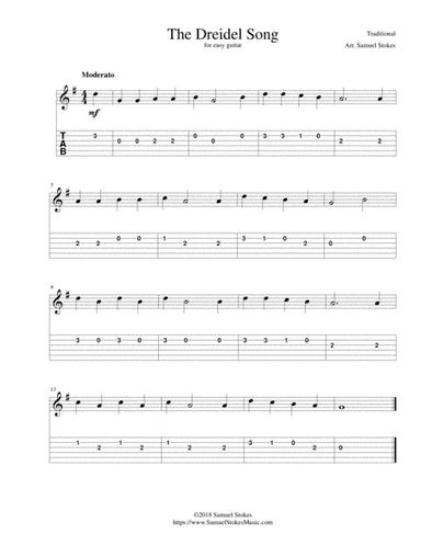The Dreidel Song (I Have a Little Dreidel) - for easy guitar with TAB (arr. Samuel Stokes)