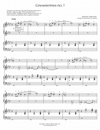 Erik Satie - Gnossiennes no.1 for piano duet (arr. Len Rhodes)
