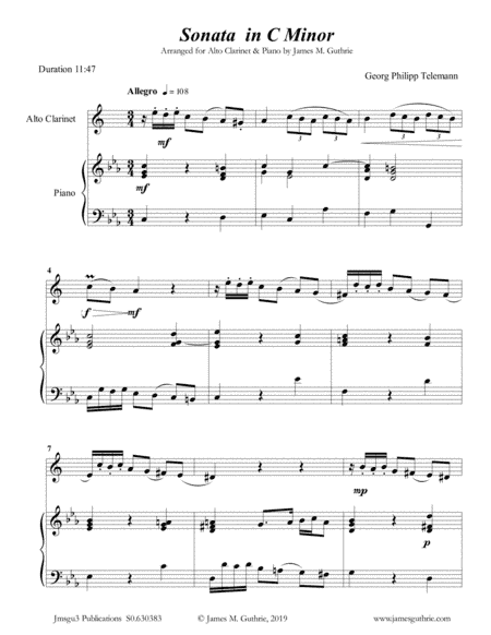 Telemann: Sonata in C Minor for Alto Clarinet & Piano (arr. James M. Guthrie, ASCAP)