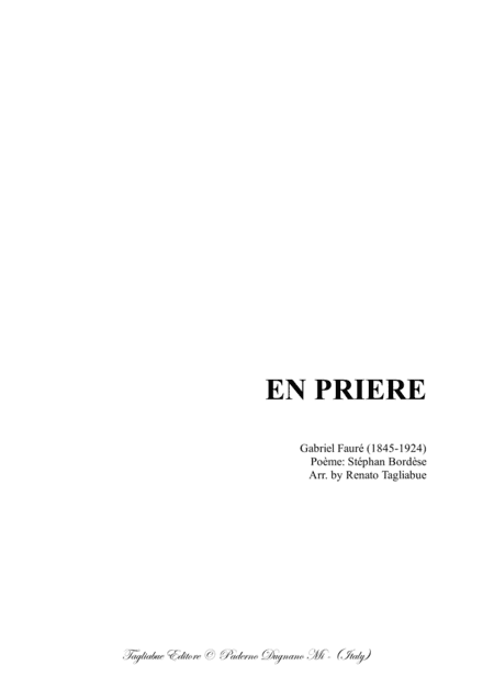 EN PRIERE - G. Faurè - Arr. for SATB Choir and Piano (arr. Renato Tagliabue)