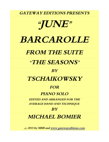 Barcarolle June from  The Seasons' for piano solo (arr. Michael Bomier)
