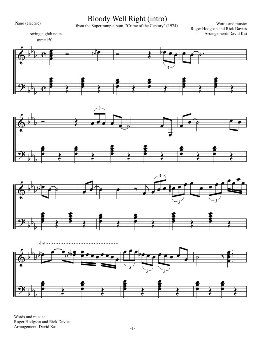 Bloody Well Right (arr. David Kai)