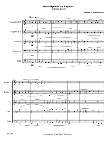 BATTLE HYMN OF THE REPUBLIC for BRASS QUINTET/SEXTET (unaccompanied) (arr. Glen Poehlmann)