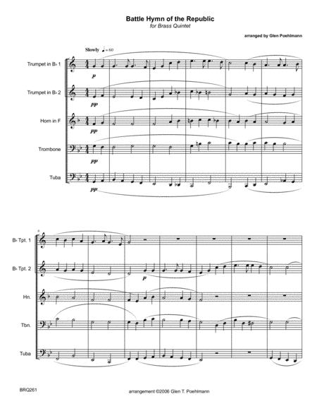 BATTLE HYMN OF THE REPUBLIC for BRASS QUINTET/SEXTET (unaccompanied) (arr. Glen Poehlmann)