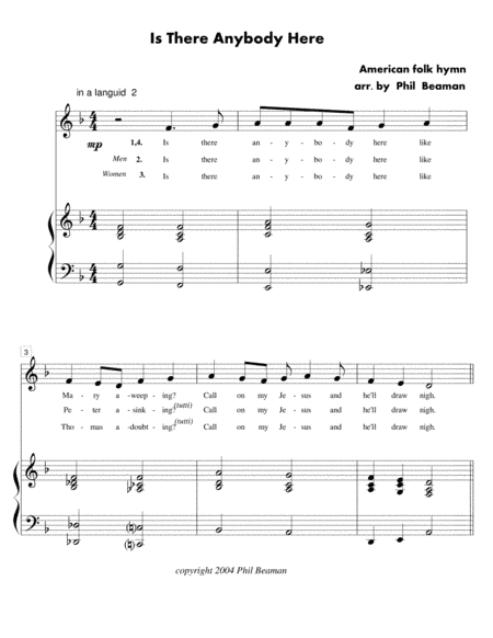 Is There Anybody Here - unison choral (arr. Phil Beaman)