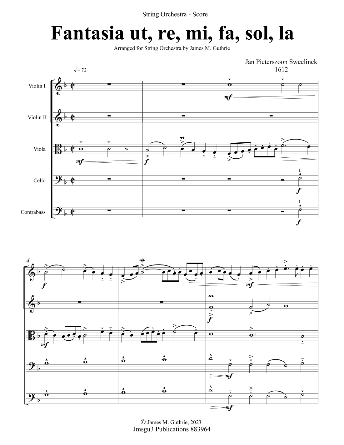 Sweelinck: Fantasia Ut, re, mi, fa, sol, la for String Orchestra - Score Only (arr. James M. Guthrie)