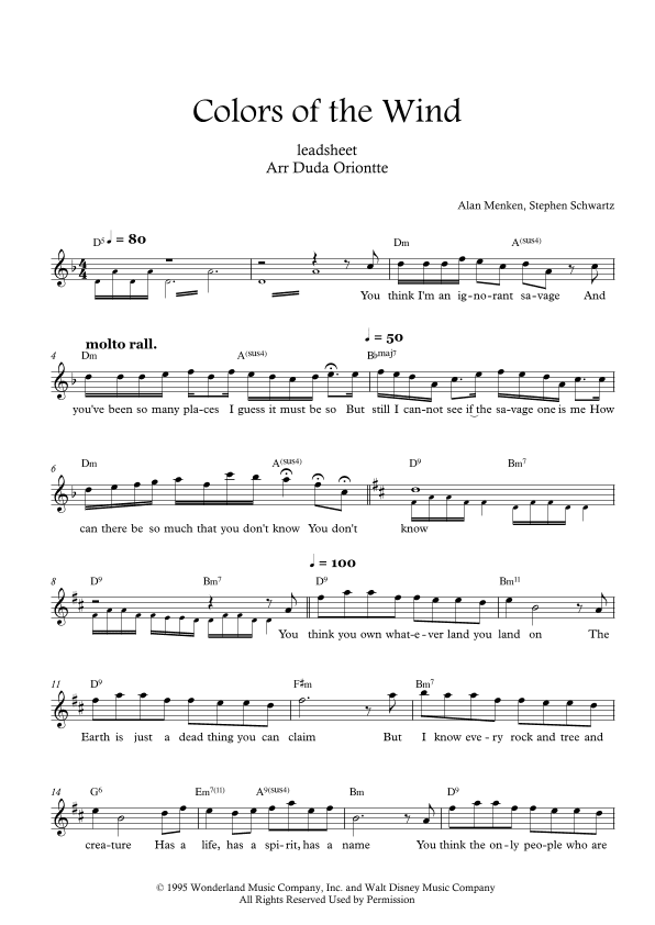 Colors Of The Wind (arr. Duda Oriontte)