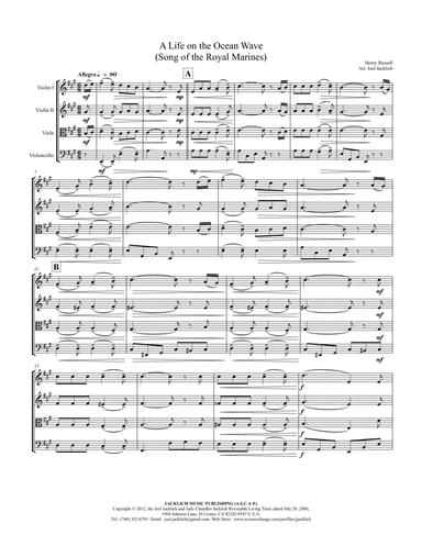 A Life on the Ocean Wave (Song of the Royal Marines) for String Quartet (arr. Joel Jacklich (ASCAP))