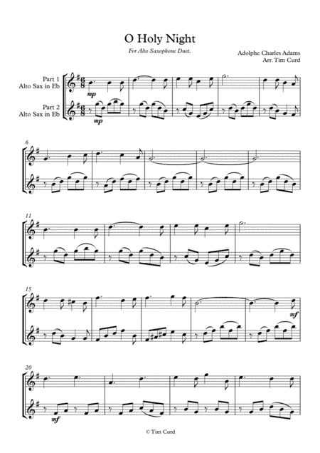 O Holy Night. Saxophone Duet (arr. Tim Curd)