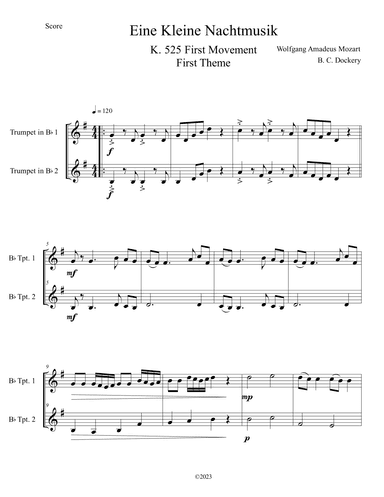 Eine Kleine Nachtmusik (A Little Night Music) K. 525 Mvmt. I for Trumpet Duet (arr. B. C. Dockery)