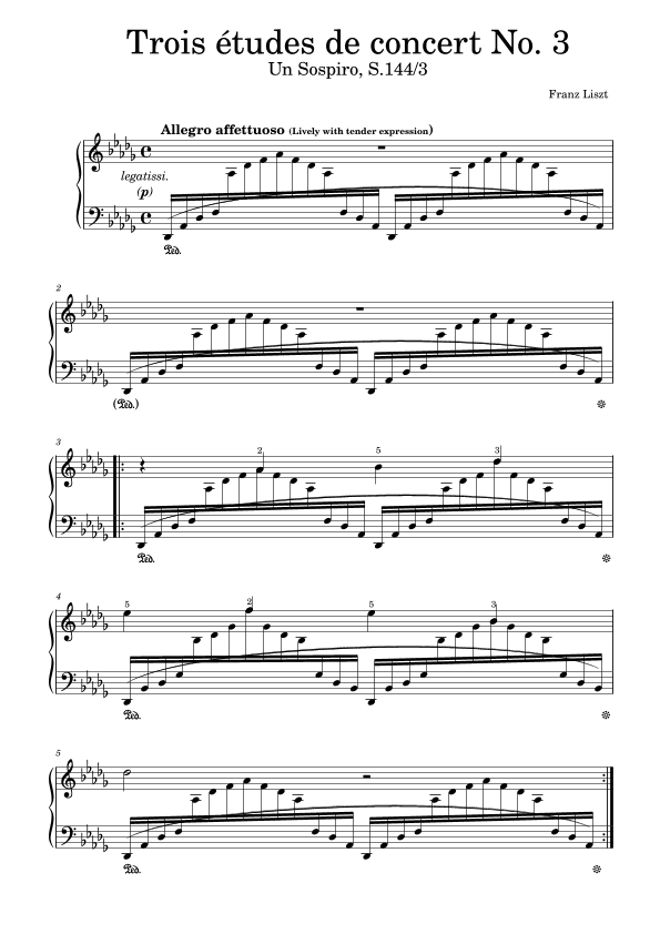 Trois Etudes de Concert No.3 Un Sospiro,Franz Liszt,Original Edition,S.144, No. 3,Piano Solo (arr. poon)
