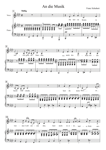 Schubert - An die Musik for Low Voice in Ab (arr. Ayotte Custom Musical Engravings)