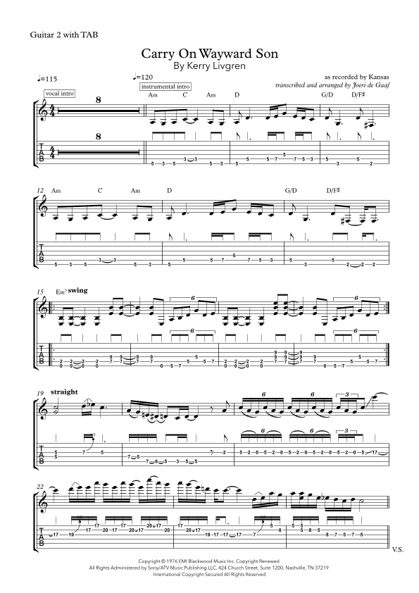Carry On Wayward Son (arr. Joeri de Graaf)