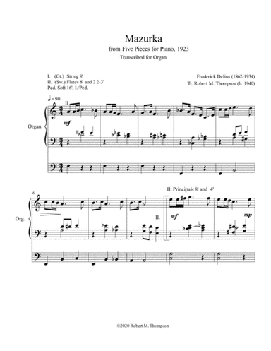 Frederick Delius "Mazurka" for organ (arr. Robert M. Thompson, A.Mus.D.)