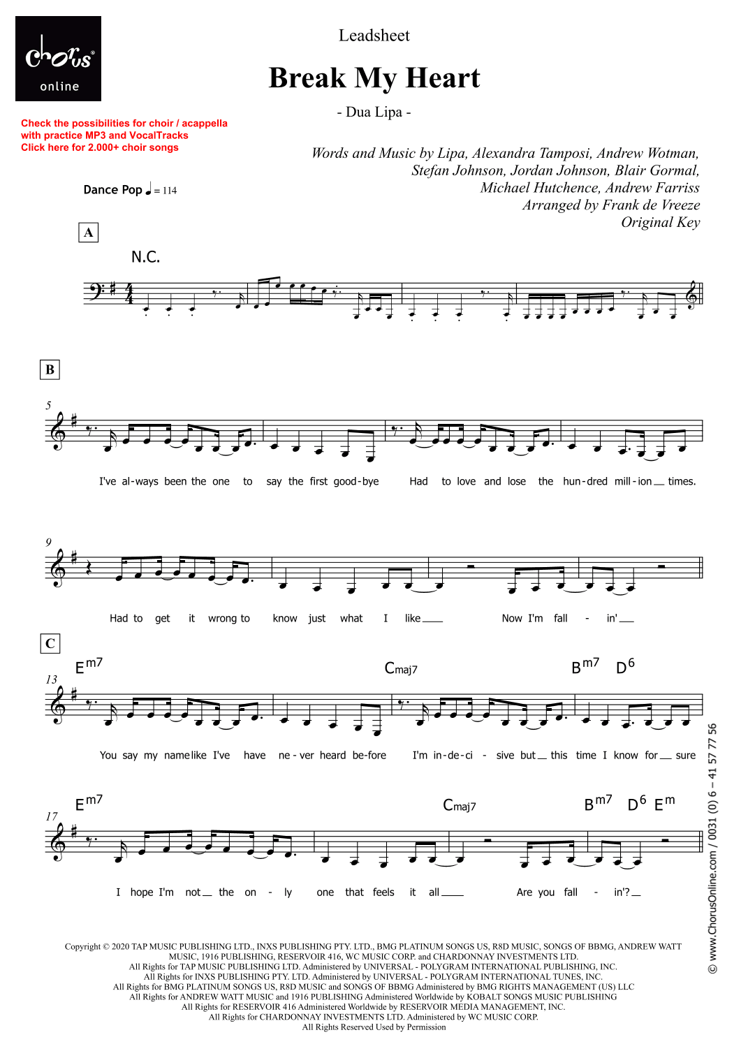 Break My Heart (arr. Frank de Vreeze)