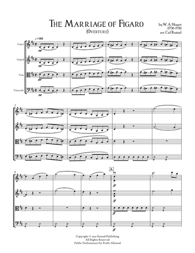 The Marriage of Figaro (Overture) - for String Quartet (arr. Cal Rustad)