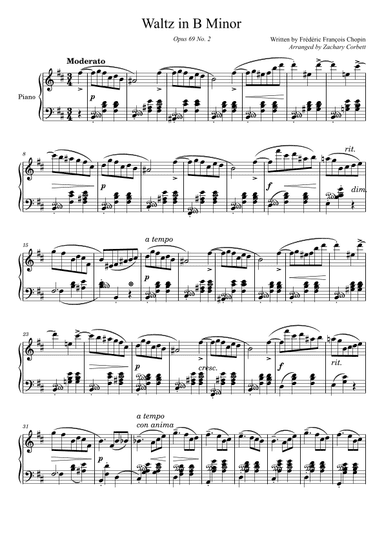 Waltz Opus 69 No. 2 in B Minor (arr. Zachary Corbett)