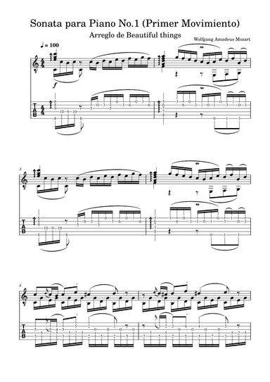 Sonata para Piano No.1 (Primer Movimiento)-Mozart (arr. Beautiful things)