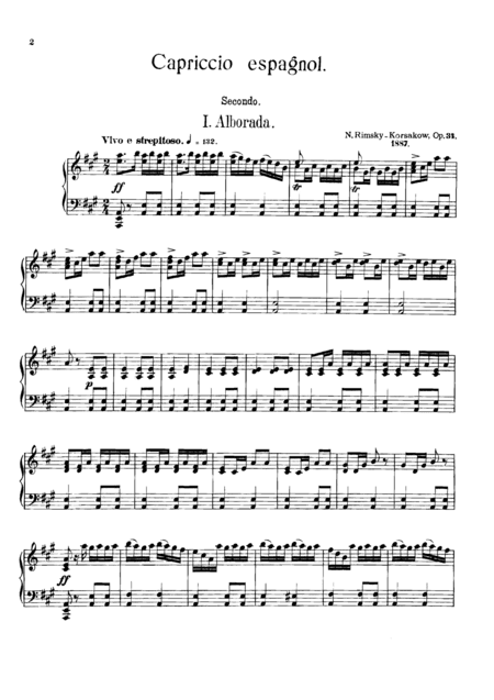Rimsky-Korsakov Capriccio Espagnol, for piano duet(1 piano, 4 hands), PR835 (arr. Fukuhara)