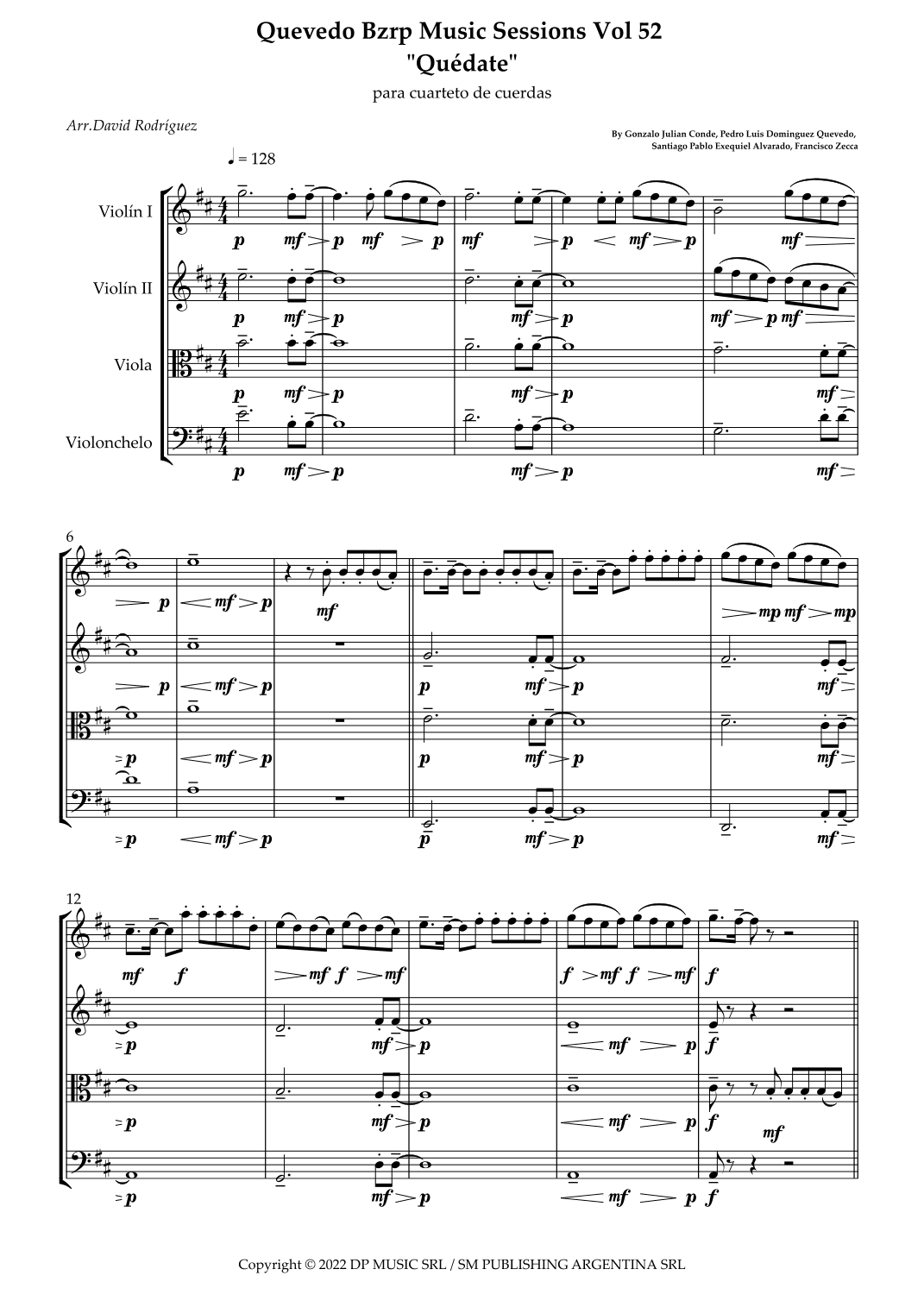 Quevedo Bzrp Music Sessions Vol 52 (arr. David Rodríguez)