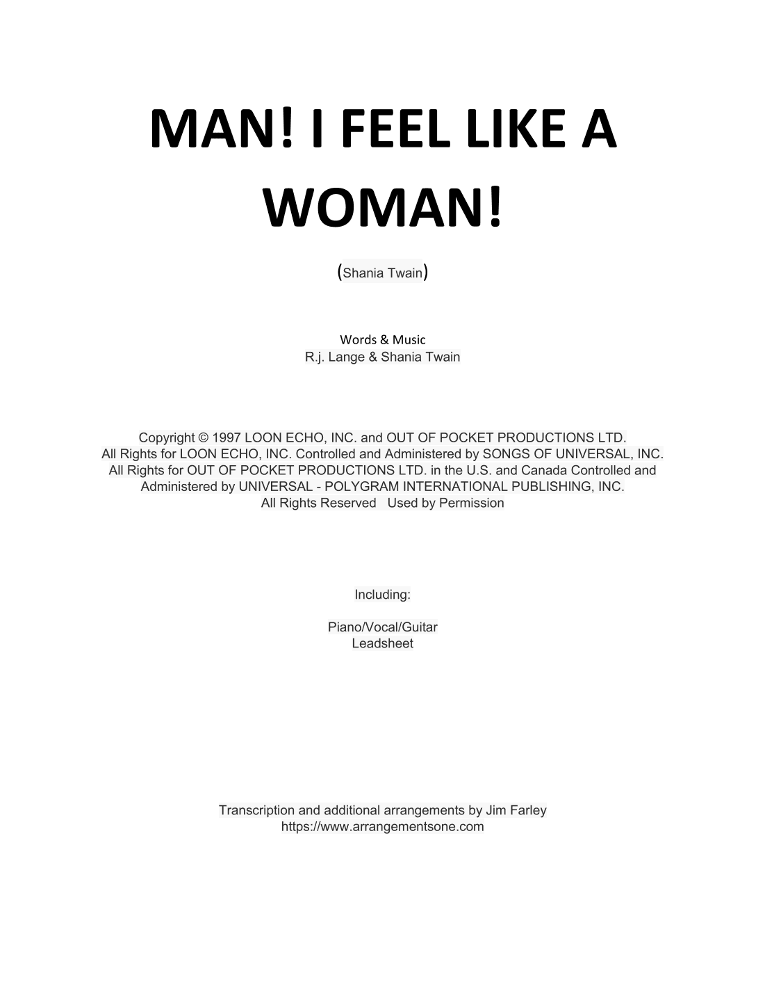 Man! I Feel Like A Woman! (arr. Jim Farley)