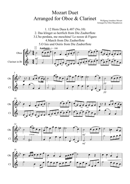 Mozart Duet arranged for Oboe and Clarinet (arr. Ellen Macpherson)