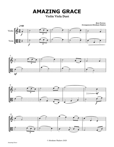 Amazing Grace Violin Viola Duet-Three Tonalities Included (arr. Abraham Maduro)