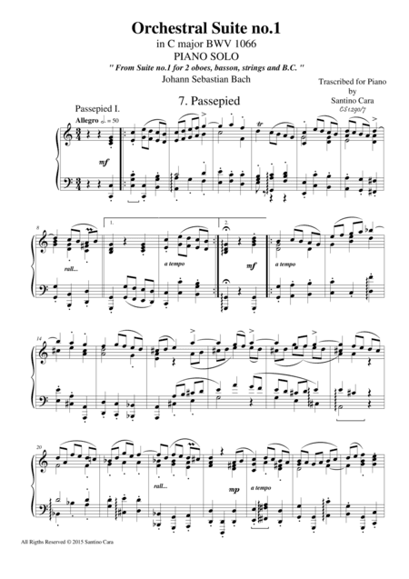 Orchestral Suite no.1 in C major BWV 1066, VII. Passepied I. & II. - Piano solo (arr. Santino Cara)