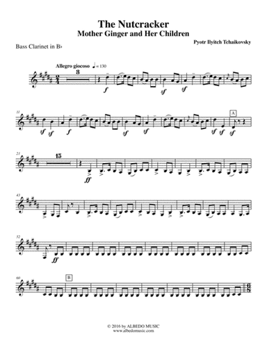 The Nutcracker, Mother Ginger and Her Children, Polichinelles - Bass Clarinet in Bb (Transposed Part (arr. Doug Clyde)