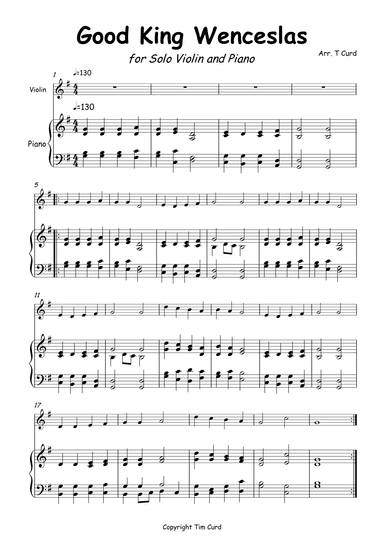 Good King Wenceslas for Violin and Piano (arr. Tim Curd)