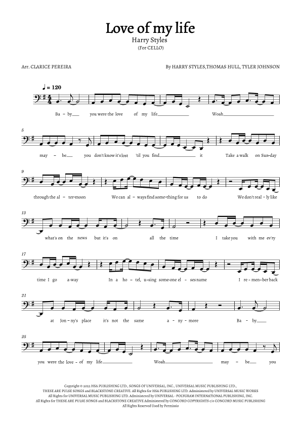 Love Of My Life (arr. Clarice Pereira)