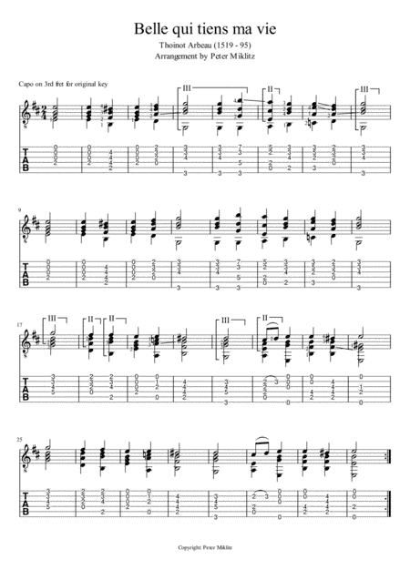 Belle Qui Tiens Ma Vie (Standard Notation and TAB) (arr. Peter Miklitz)