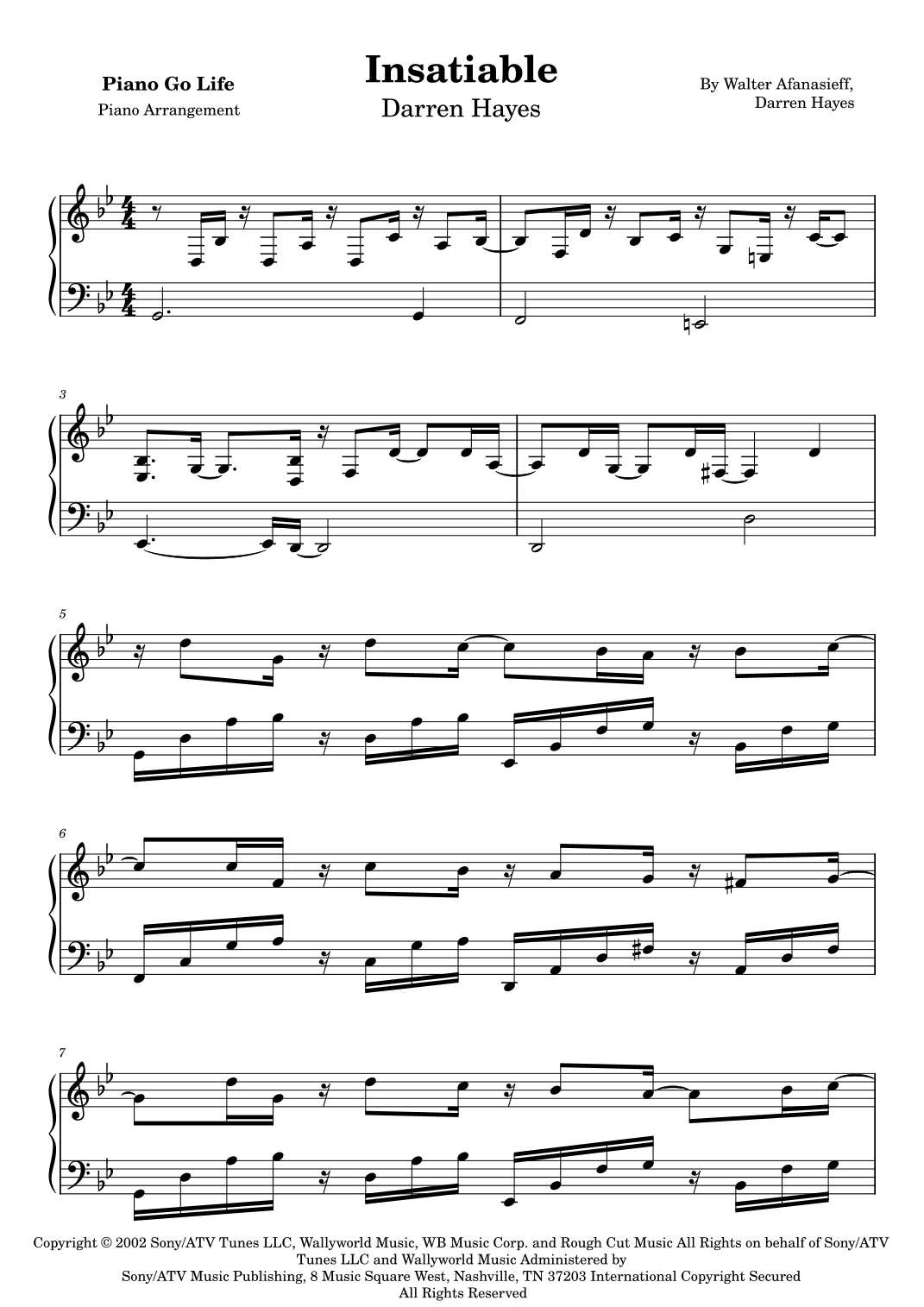 Insatiable (arr. Piano Go Life)