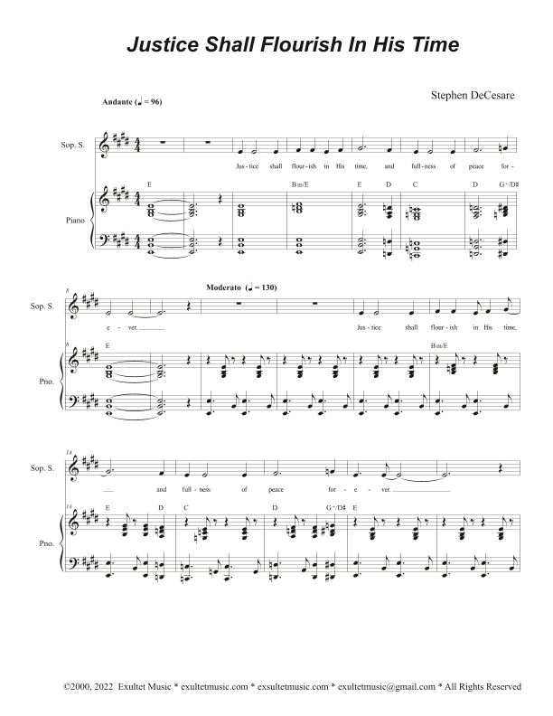 Justice Shall Flourish In His Time (Soprano Solo and SATB)