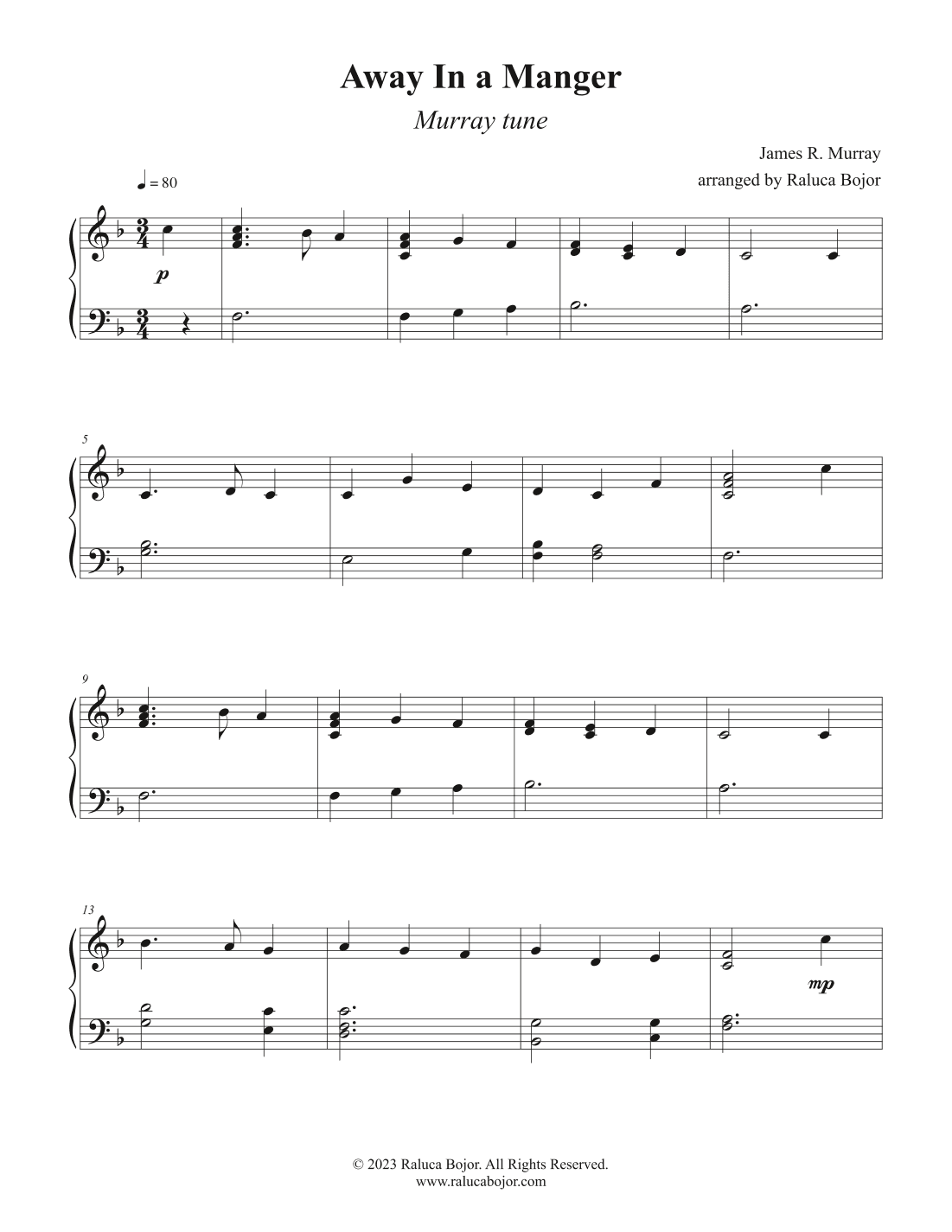 Away In a Manger (Murray) early intermediate piano (arr. Raluca Bojor)